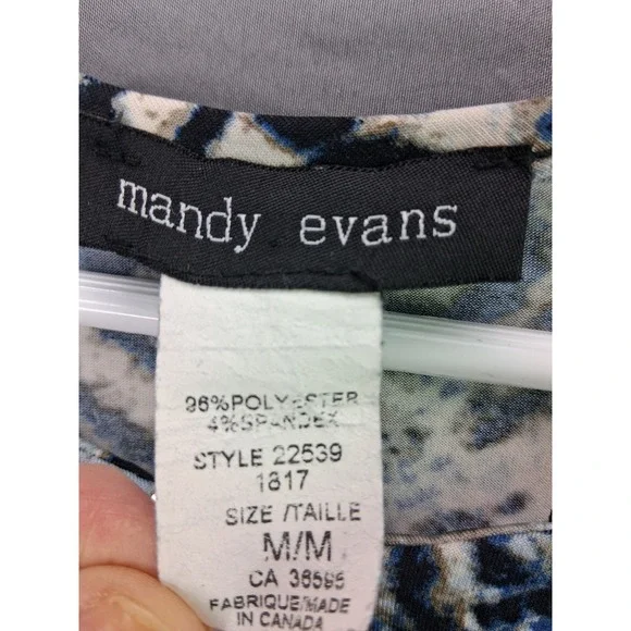Mandy Evans Tunic Top Womens Medium Blue Animal Print Sharkbite Hem 3/4 Sleeve - Picture 6 of 6